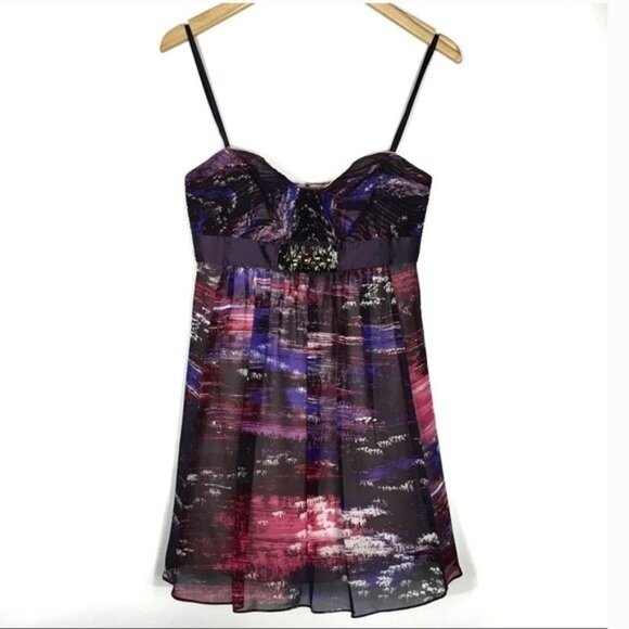 BCBGMaxAzria Dress Sz 4 Strapless Bead Empire Waist Silk Chiffon Cocktail Party - Picture 2 of 8